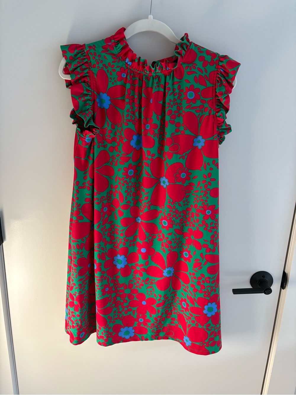 Jude Connally Vibrant Colorful Red Floral Garden Sleeveless Dress Hippie Boho L